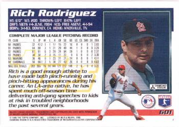 1995 Topps #601 Rich Rodriguez Back