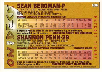 1995 Topps #636 Sean Bergman / Shannon Penn Back