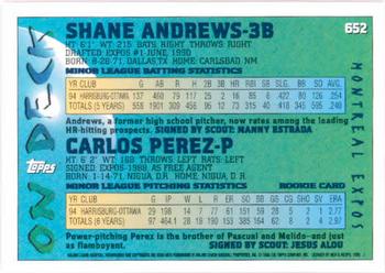 1995 Topps #652 Shane Andrews / Carlos Perez Back