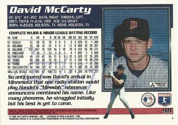 1995 Topps #98 David McCarty Back