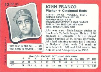 1986 Topps Kay-Bee Young Superstars of Baseball #13 John Franco Back