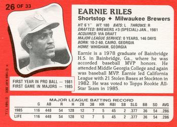 1986 Topps Kay-Bee Young Superstars of Baseball #26 Earnie Riles Back