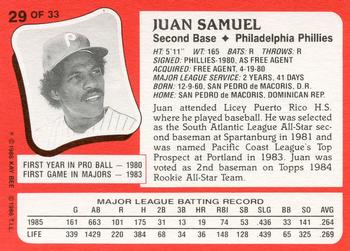 1986 Topps Kay-Bee Young Superstars of Baseball #29 Juan Samuel Back