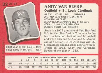 1986 Topps Kay-Bee Young Superstars of Baseball #32 Andy Van Slyke Back
