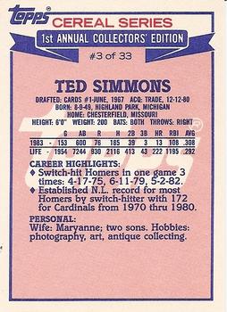 1984 Topps Cereal Series #3 Ted Simmons Back