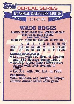 1984 Topps Cereal Series #11 Wade Boggs Back