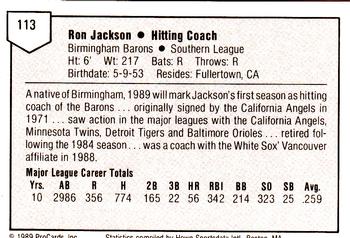 1989 ProCards Minor League Team Sets #113 Ron Jackson Back