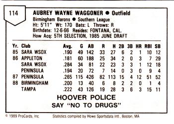 1989 ProCards Minor League Team Sets #114 Aubrey Waggoner Back