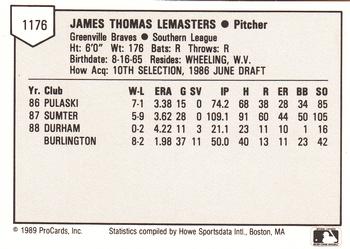 1989 ProCards Minor League Team Sets #1176 Jim LeMasters Back