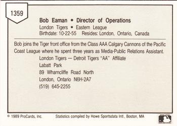 1989 ProCards Minor League Team Sets #1359 Bob Eaman Back