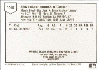 1989 ProCards Minor League Team Sets #1460 Eric Brooks Back
