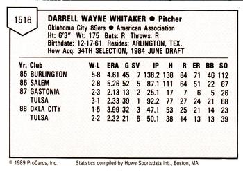 1989 ProCards Minor League Team Sets #1516 Darrell Whitaker Back