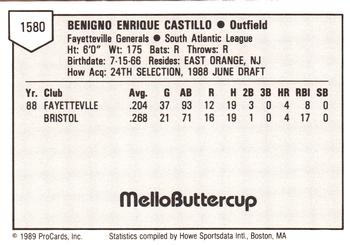 1989 ProCards Minor League Team Sets #1580 Benny Castillo Back