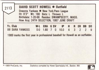 1989 ProCards Minor League Team Sets #2113 David Howell Back