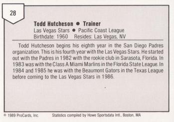 1989 ProCards Minor League Team Sets #28 Todd Hutcheson Back