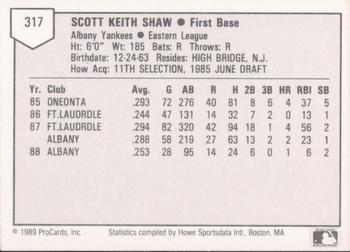 1989 ProCards Minor League Team Sets #317 Scott Shaw Back