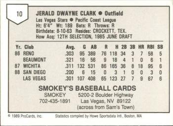 1989 ProCards Minor League Team Sets #10 Jerald Clark Back
