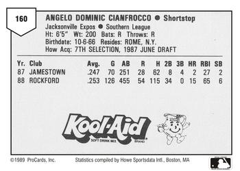 1989 ProCards Minor League Team Sets #160 Archi Cianfrocco Back