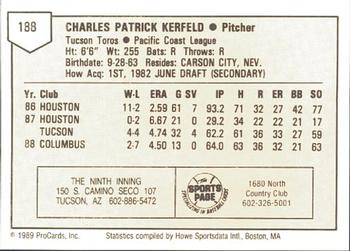 1989 ProCards Minor League Team Sets #188 Charley Kerfeld Back