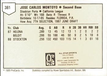 1989 ProCards Minor League Team Sets #381 Charlie Montoyo Back