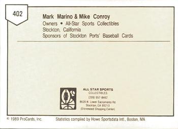 1989 ProCards Minor League Team Sets #402 Mark Marino / Mike Conroy Back