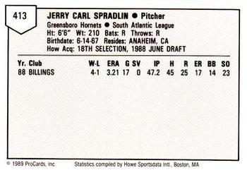 1989 ProCards Minor League Team Sets #413 Jerry Spradlin Back