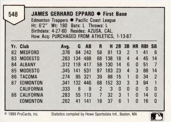 1989 ProCards Minor League Team Sets #548 Jim Eppard Back