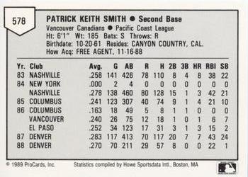1989 ProCards Minor League Team Sets #578 Keith Smith Back