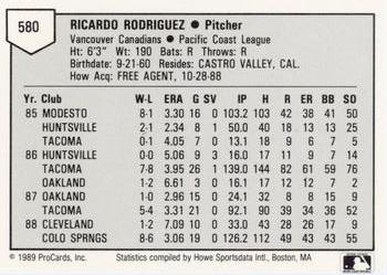 1989 ProCards Minor League Team Sets #580 Rick Rodriguez Back