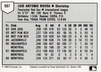 1989 ProCards Minor League Team Sets #697 Luis Rivera Back