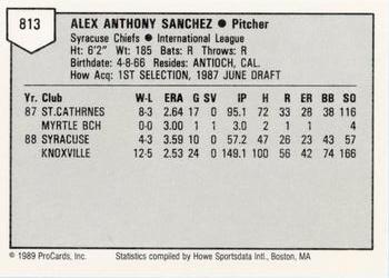 1989 ProCards Minor League Team Sets #813 Alex Sanchez Back