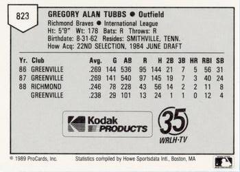 1989 ProCards Minor League Team Sets #823 Greg Tubbs Back