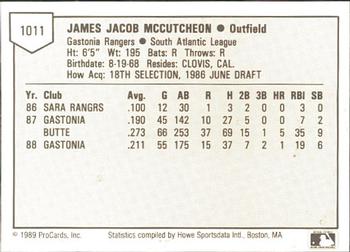 1989 ProCards Minor League Team Sets #1011 Jim McCutchen Back