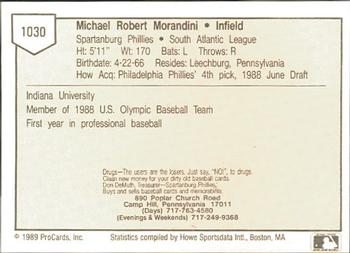 1989 ProCards Minor League Team Sets #1030 Mickey Morandini Back