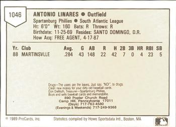 1989 ProCards Minor League Team Sets #1046 Antonio Linares Back