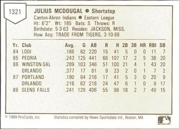 1989 ProCards Minor League Team Sets #1321 Julius McDougal Back