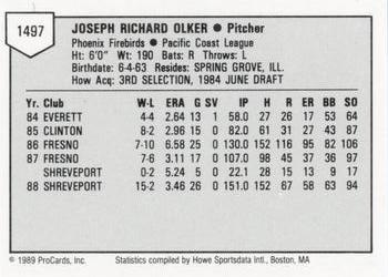 1989 ProCards Minor League Team Sets #1497 Joe Olker Back