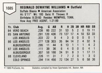 1989 ProCards Minor League Team Sets #1685 Reggie Williams Back