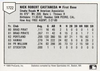 1989 ProCards Minor League Team Sets #1722 Nick Castaneda Back