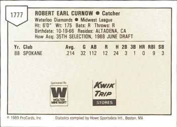 1989 ProCards Minor League Team Sets #1777 Bob Curnow Back