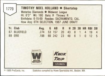 1989 ProCards Minor League Team Sets #1779 Tim Holland Back