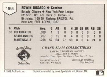 1989 ProCards Minor League Team Sets #1944 Edwin Rosado Back