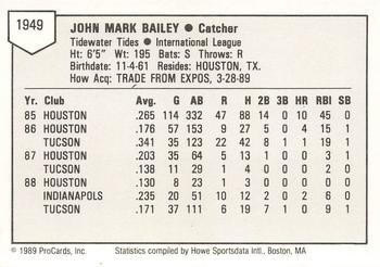 1989 ProCards Minor League Team Sets #1949 Mark Bailey Back