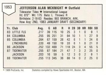 1989 ProCards Minor League Team Sets #1953 Jeff McKnight Back