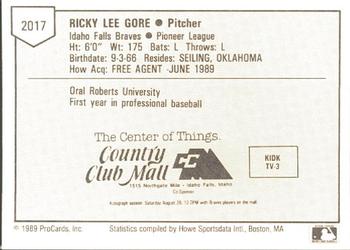 1989 ProCards Minor League Team Sets #2017 Ricky Gore Back