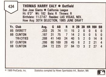 1989 ProCards Minor League Team Sets #434 Tom Ealy Back