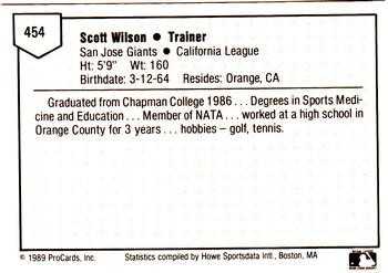 1989 ProCards Minor League Team Sets #454 Scott Wilson Back