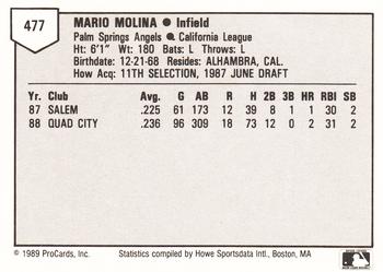 1989 ProCards Minor League Team Sets #477 Mario Molina Back
