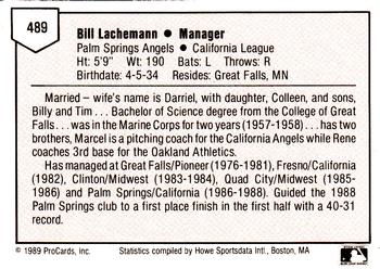 1989 ProCards Minor League Team Sets #489 Bill Lachemann Back