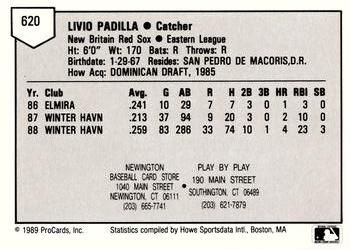 1989 ProCards Minor League Team Sets #620 Livio Padilla Back